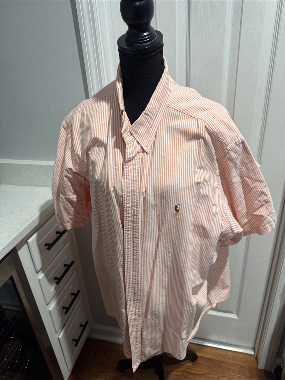 Ralph Lauren Pale Pink Striped Short-Sleeve Button-Down Shirt